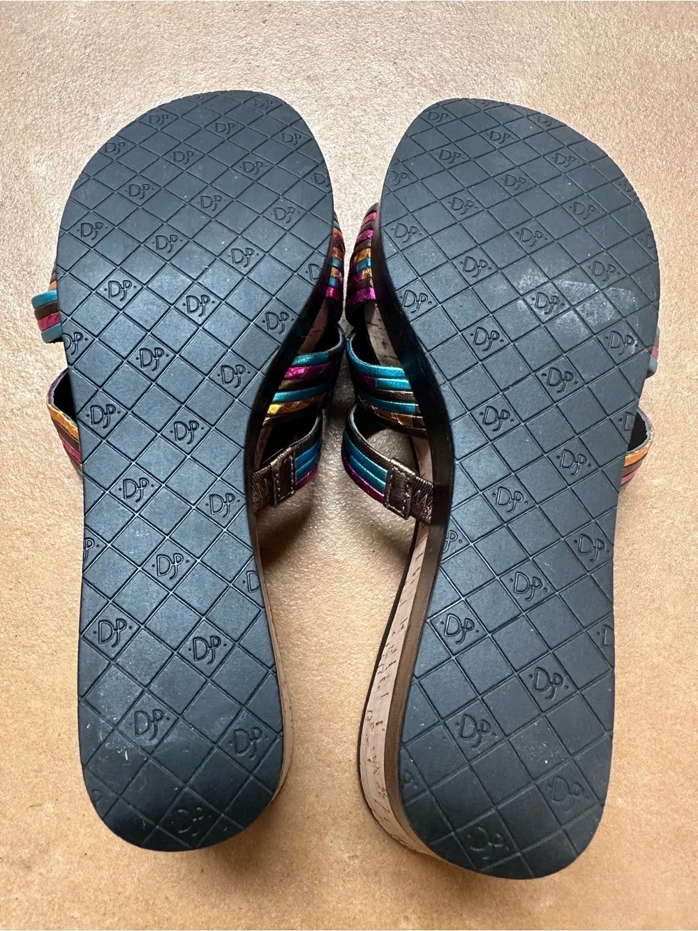 Donald J. Pliner “Lettie” Metallic Multi-Color Strappy Wedge Sandals, Size 7N